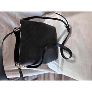 Coach Signature Black Leather Bucket Shoulder Bag